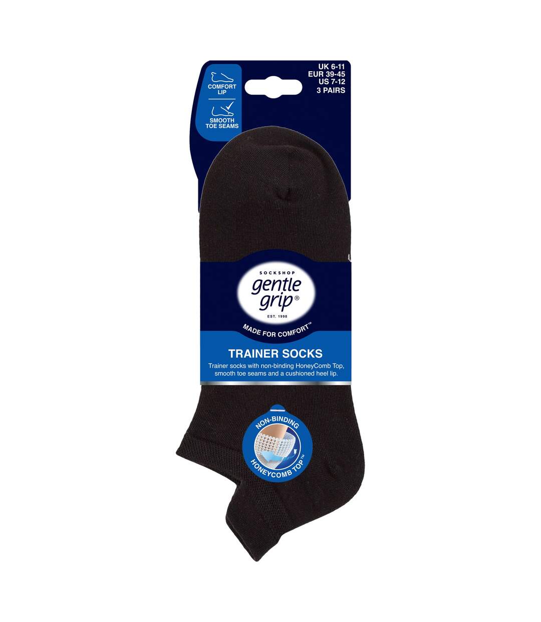 3 Pair Mens Trainer Socks With Lip Cotton Rich Black White-2