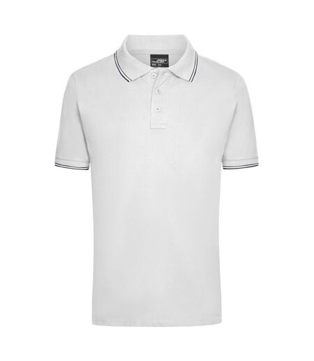 Polo Homme Blanc Bleu Marine James And Nicholson