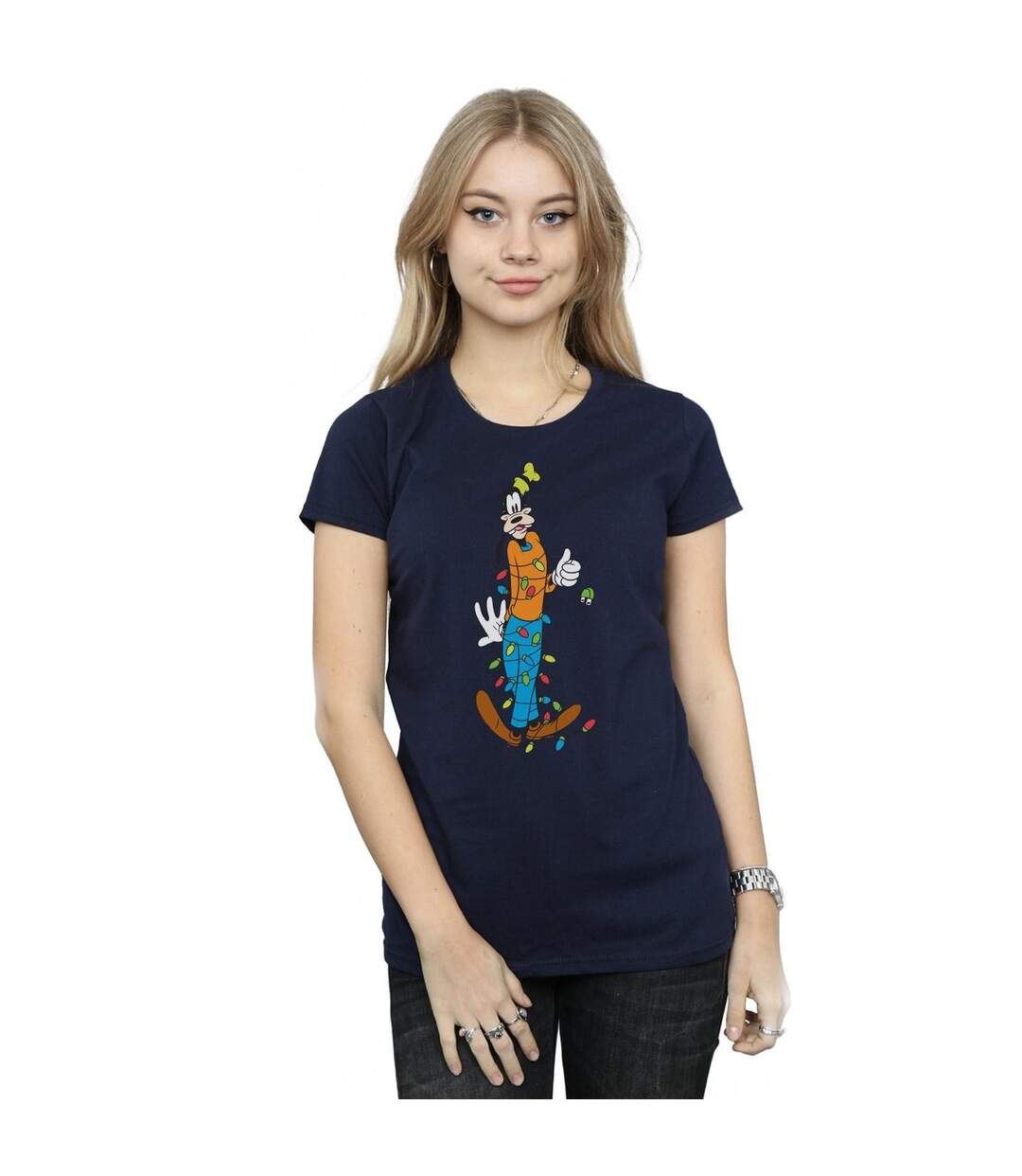 Disney T-shirt en coton Femme/Les femmes Goofy Christmas Lights (Bleu marine) - UTBI32875-2