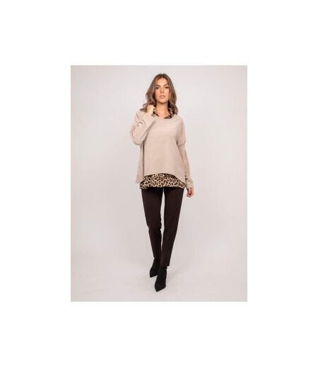 Pull 2 en 1 effet superposé col chemise léopard KEVA - Dona X Lisa