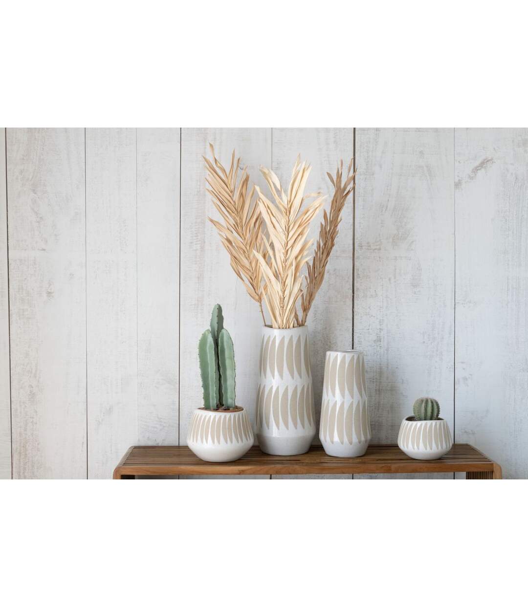Vase Déco en Grès Kai 40cm Beige & Blanc-5