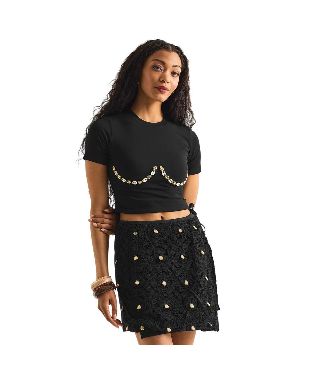T-shirt Motif/style Coquille Femme Noir Never Fully Dressed-4