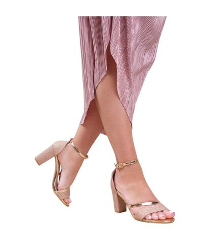 Womens/ladies perla ankle strap medium block heel sandals rose gold Where´s That From