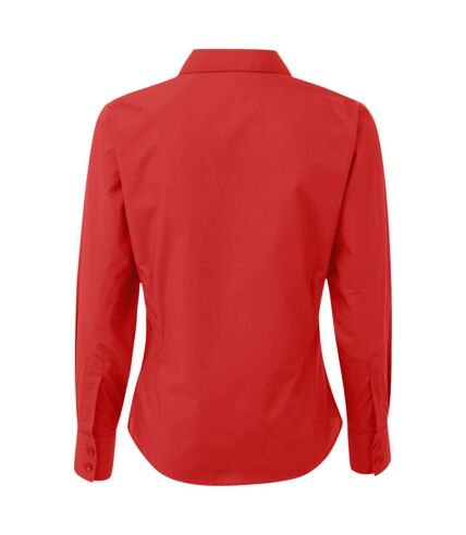 Premier Womens/Ladies Poplin Long Sleeve Blouse / Plain Work Shirt (Red) - UTRW1090