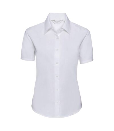 Womens/ladies Oxford Tailored Short-sleeved Shirt White Russell Collection