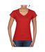 T-shirt À Manches Courtes Et Col En V Femme Rouge Gildan-1