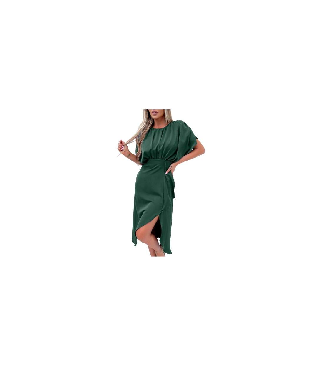 Robe Mi-longue Manches Chauve-souris Femme Bleu Sarcelle AX Paris-1