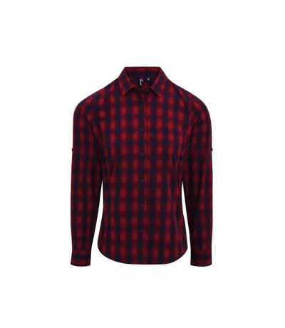 Premier Womens/Ladies Mulligan Checked Long-Sleeved Shirt (Red/Navy) - UTRW10187