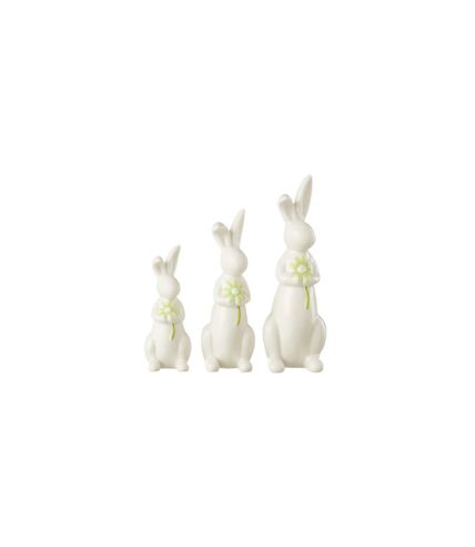 Lot de 3 Statuettes Lapins Fleurs 23cm Blanc & Vert