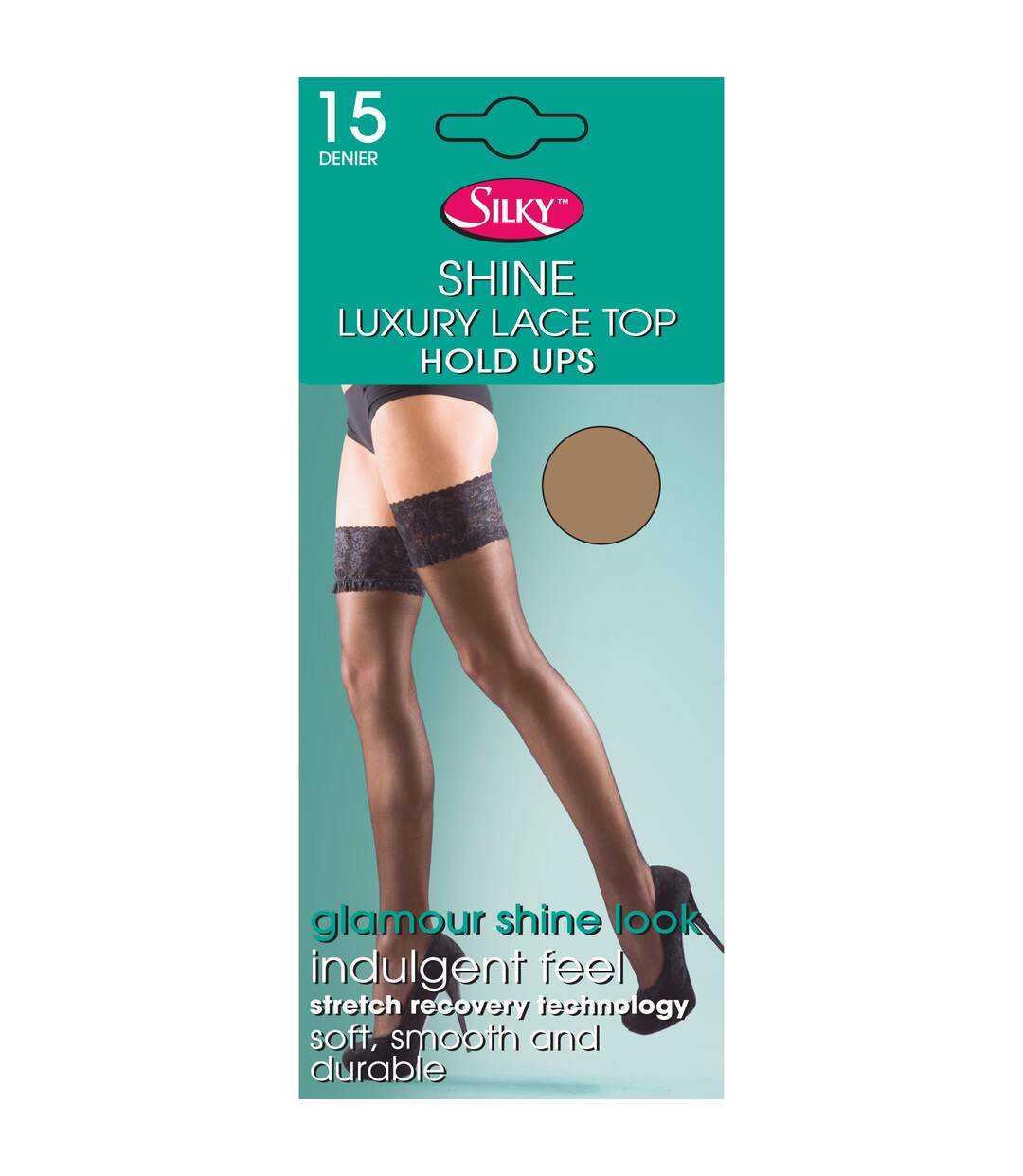 Shine bas jarretière satinés 1 paire femme melon Silky