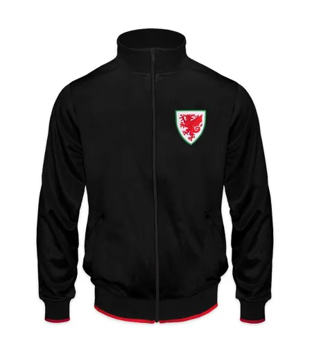 Mens Retro Track Jacket Black Wales Cymru