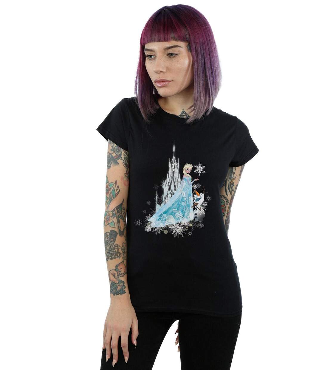 Disney T-shirt en coton Frozen Elsa et Olaf - Magie de l'hiver Womens/Ladies (Noir) - UTBI22056-2