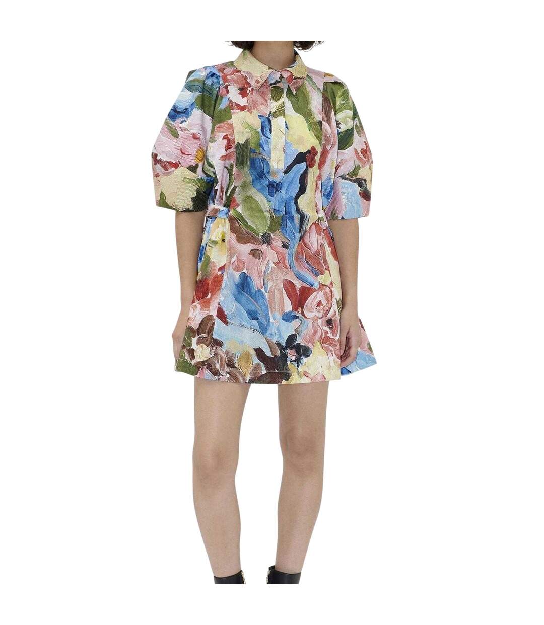 Womens/ladies Organic Cotton Puff Sleeve Mini Dress Multicoloured Stine Goya-4
