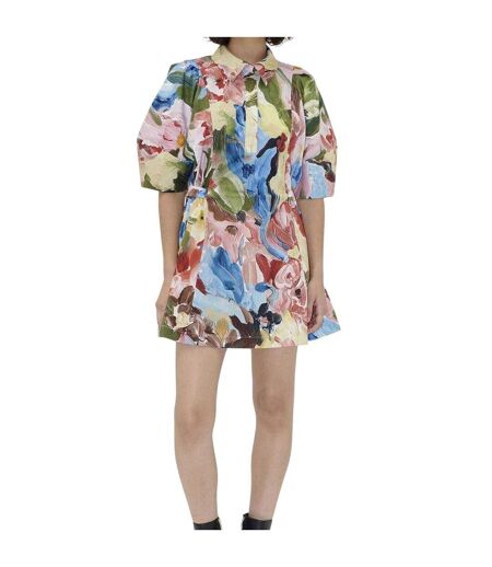 Womens/ladies Organic Cotton Puff Sleeve Mini Dress Multicoloured Stine Goya