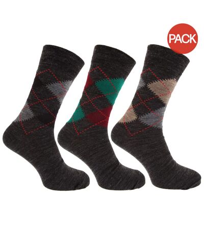 Lot de 3 Chaussettes traditionnelles en mélange de laine paires homme tons gris Universal Textiles