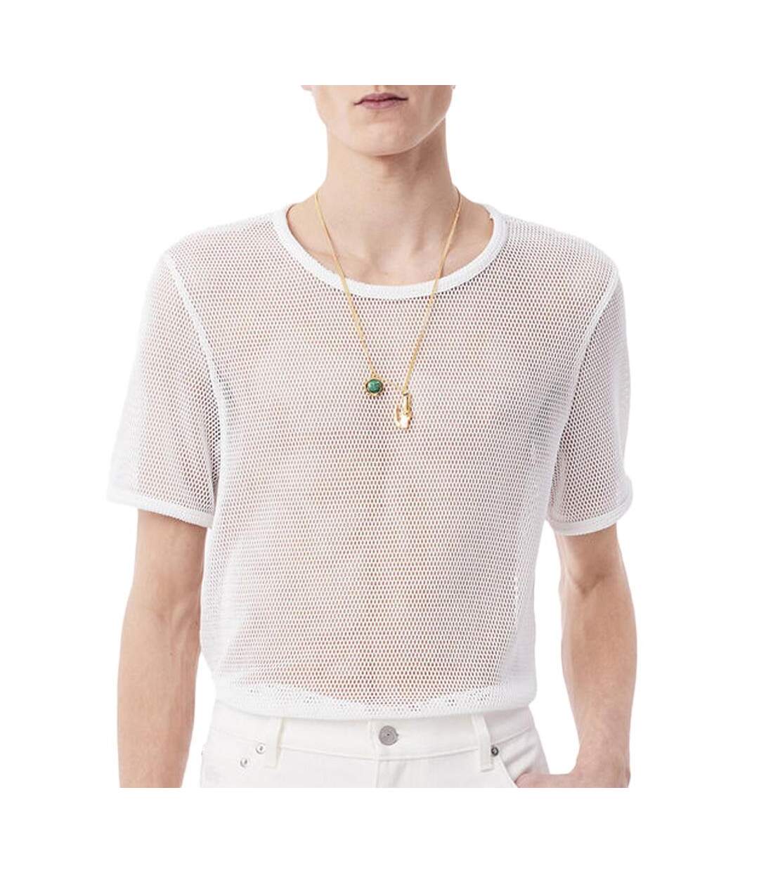 T-shirt blanc filet homme lacoste runway mesh-1
