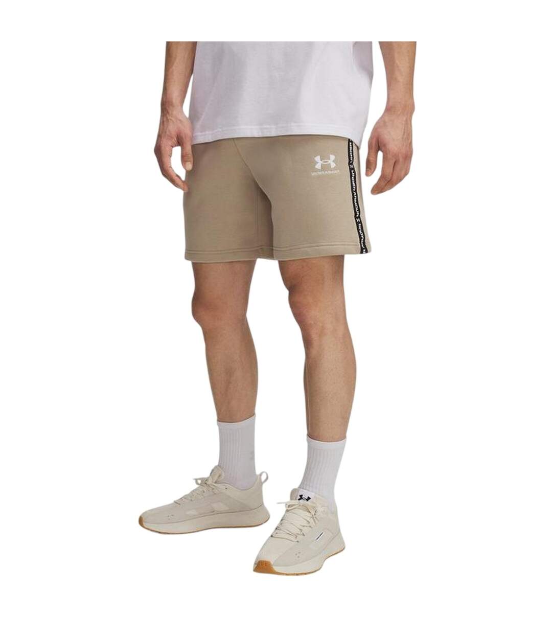 Mens Icon Fleece Taped Sweat Shorts Marine Od Green Under Armour-2