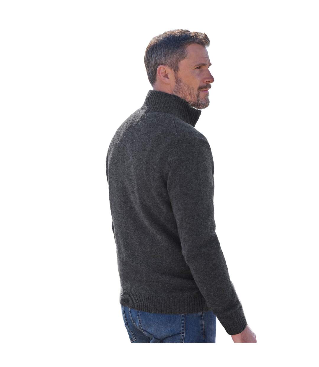 Pull À Col Zippé En Laine D'agneau Pour Hommes Charbon WoolOvers-2