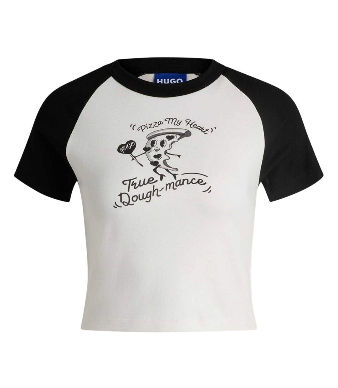 Womens/ladies Pizza Slice Crop Top Black White Hugo-2
