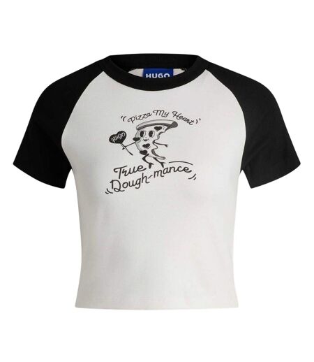 Womens/ladies Pizza Slice Crop Top Black White Hugo