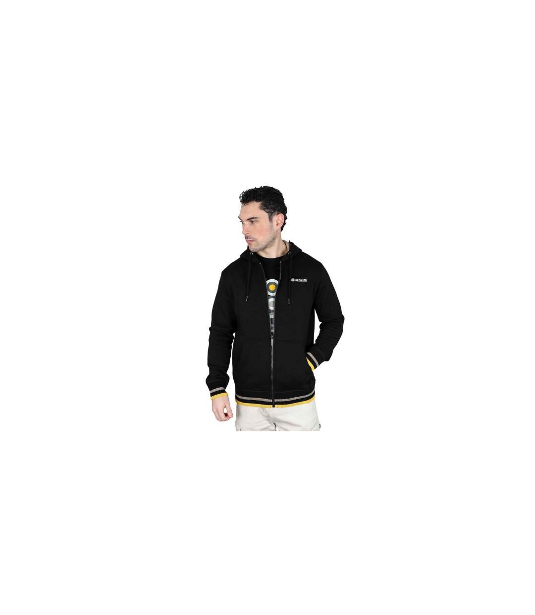 Mens Full Zip Hoodie Black Cashew Gold Lambretta-1