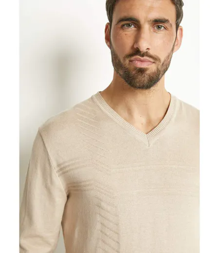 Pull col V manches longues coton