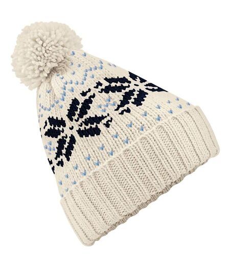 Beechfield Unisex Fair Isle Snowstar Winter Beanie Hat (Off White/Navy/Sky Blue)