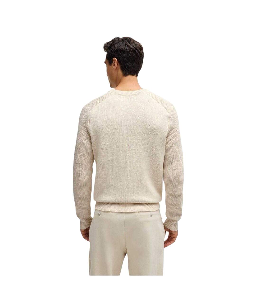 Mens Textured Knit Raglan Top White Boss-3