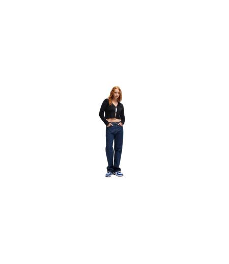 Womens/ladies Cropped Relaxed Fit Long-sleeved Cardigan Black Hugo