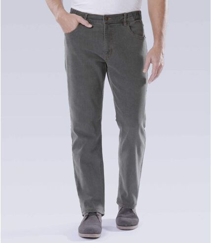 Pohodlné šedé strečové džíny rovného střihu s elastickým pasem
