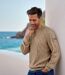 Men's Beige Mottled Knit Crew-Neck Jumper-2