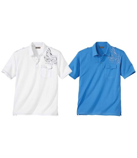Pack of 2 Men's Ocean Team Polo Shirts - Blue White