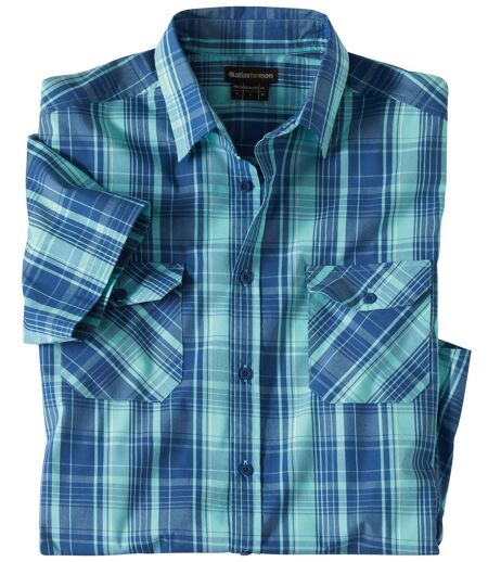 Men's Turquoise & Blue Poplin Checked Shirt 