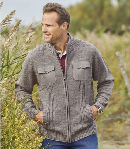 Men's Full Zip Grey Knitted Jacket