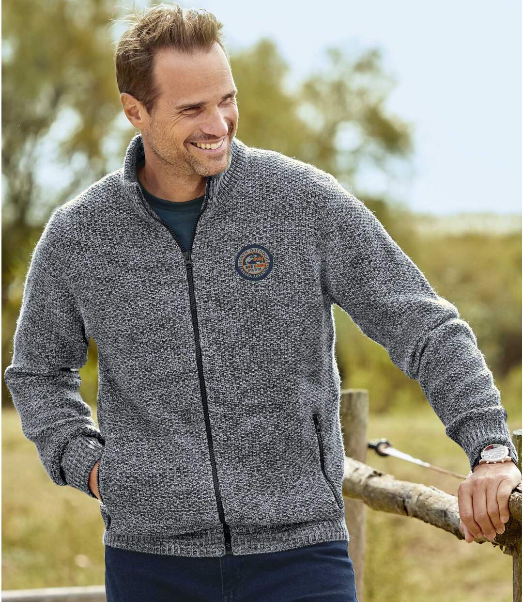 Men's Grey Knitted Jacket - Full Zip Atlas For Men