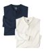 Pack of 2 Men's Plain Henley-Neck Tops - Navy White-1