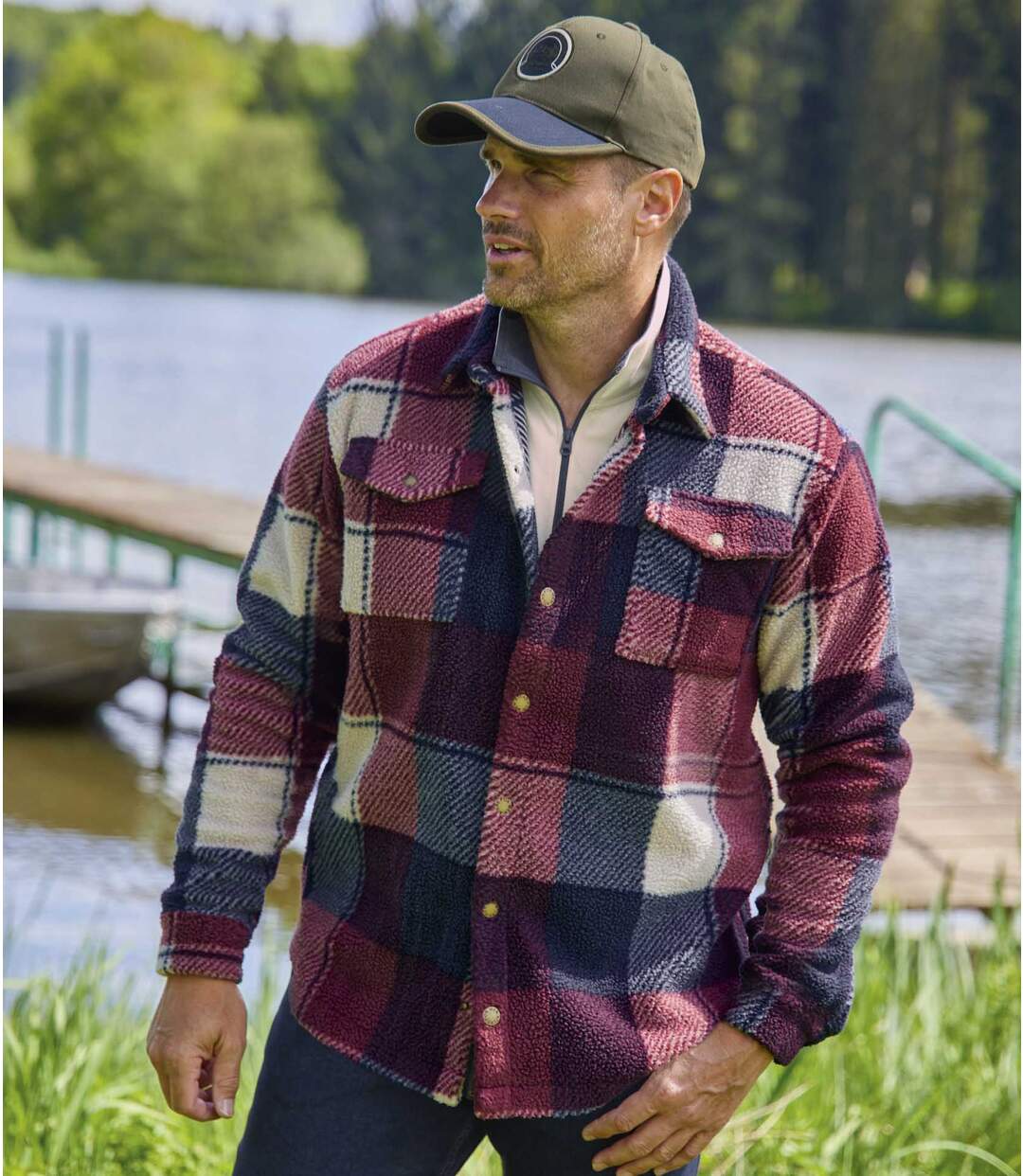 Men's Multicoloured Checked Sherpa Overshirt 