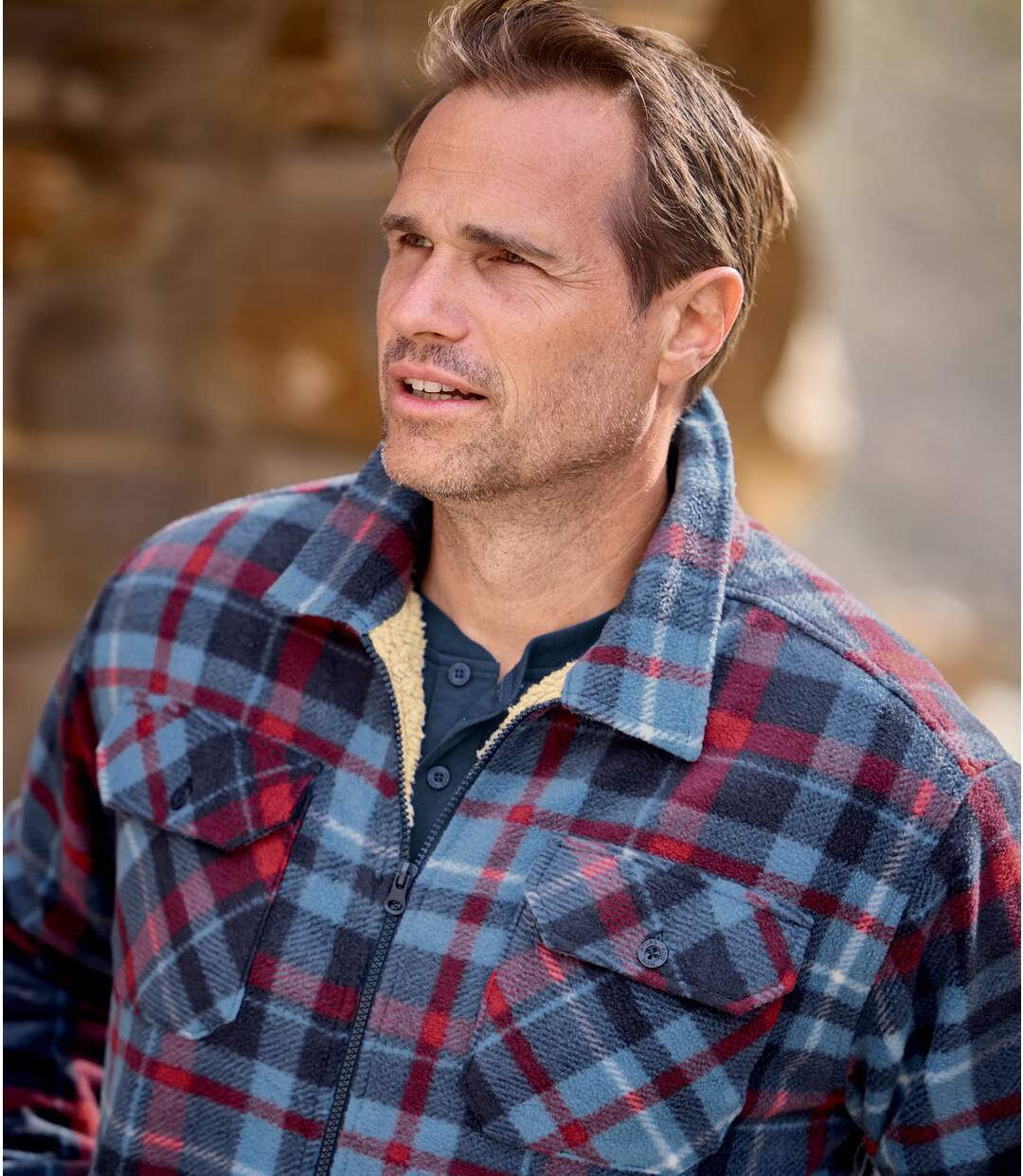 Men's Blue Checked Fleece Overshirt