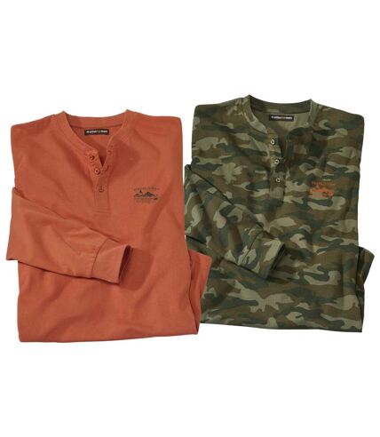 Pack of 2 Men's Long-Sleeved Highlands Tops - Orange Camouflage