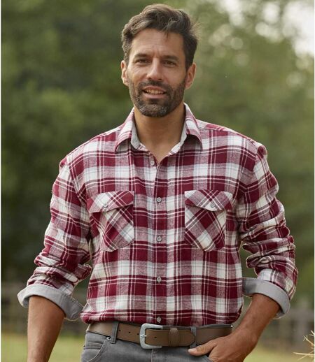  Men's Burgundy Checked Flannel Shirt