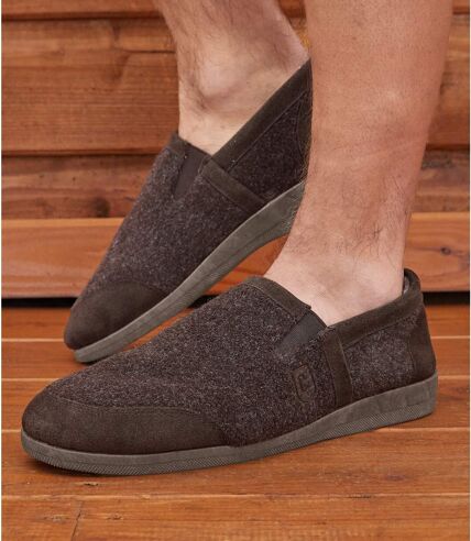 Men's Elasticated Sherpa-Lined Slippers - Brown