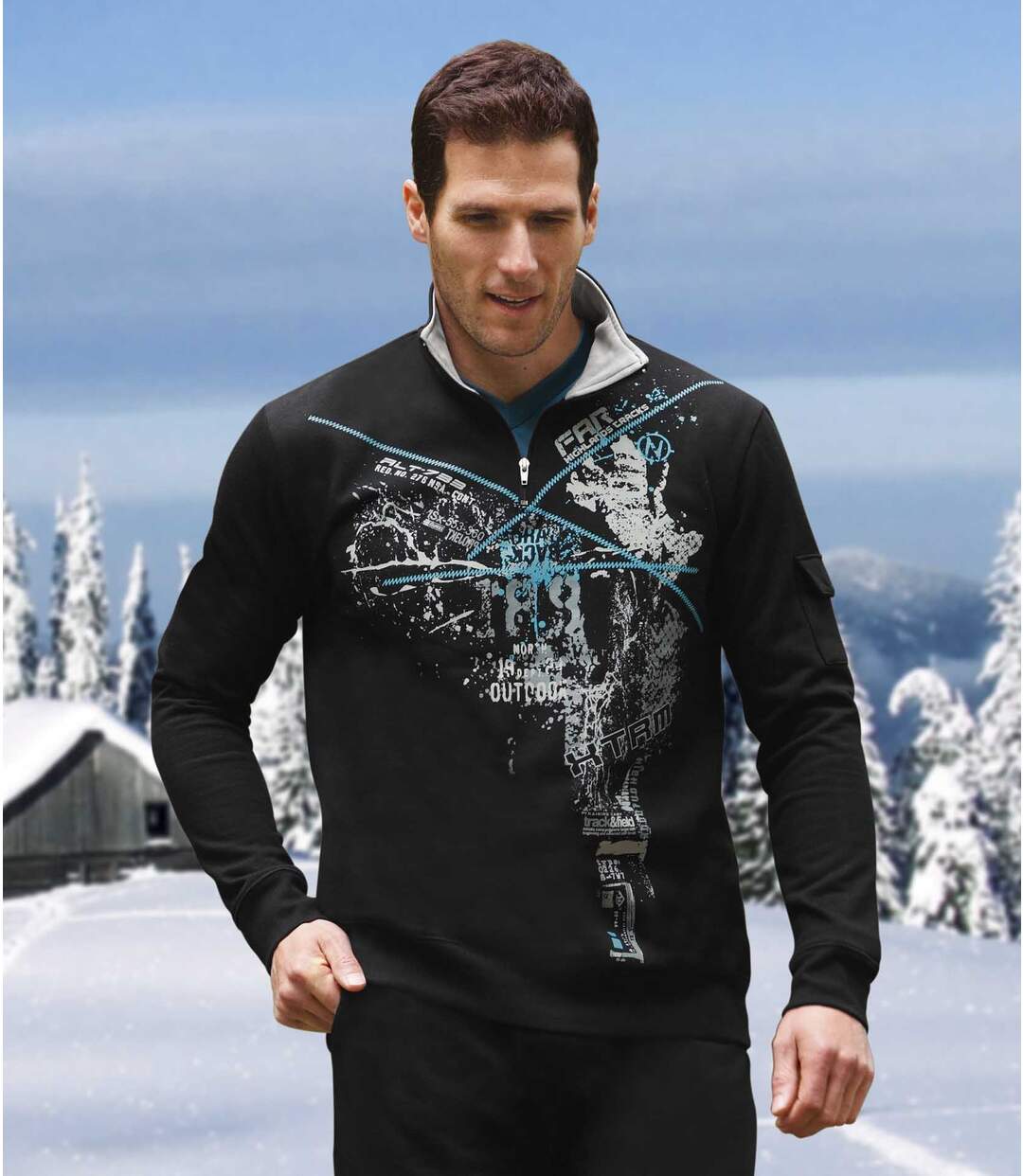 Men's Sporty Brushed Fleece Jumper - Black Atlas For Men