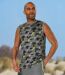 Pack of 3 Men's Sports Tank Tops - Black Green Camouflage Print 