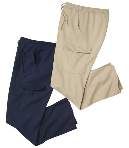 Paquet de 2 pantalons cargo détente homme - beige marine
