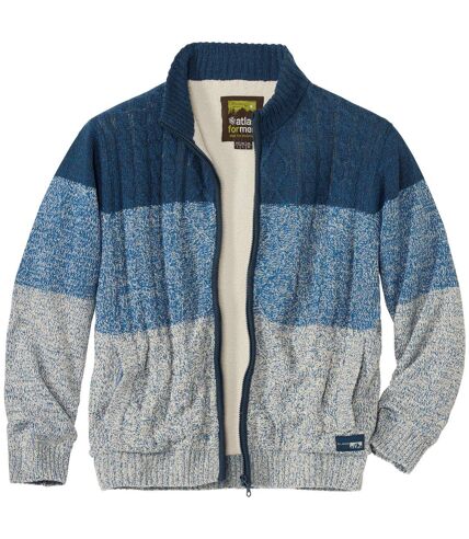 Men's Blue Sherpa-Lined Knitted Jacket