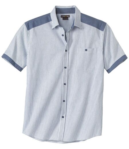 Men's Blue Casual Striped Poplin Shirt