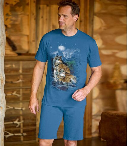 Men's Blue Cotton Pajama Short Set