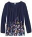 Women's Long-Sleeve Floral Top - Navy