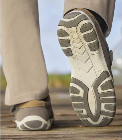 Men's Grey Hook-and-Loop Moccasins - Split Leather