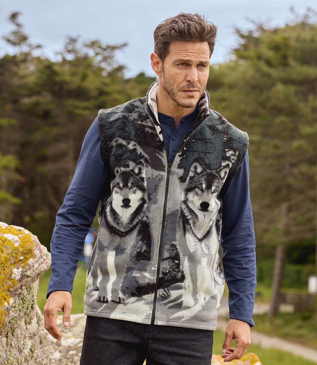 Le Gilet Polaire Sans Manches Motifs Loups-1